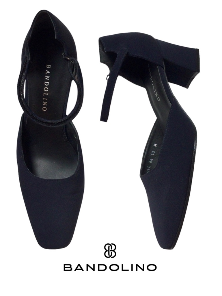 Bandolino Navy Blue Fabric Heels, Hook & Loop Ankle Strap, Sz 10 Pristine!